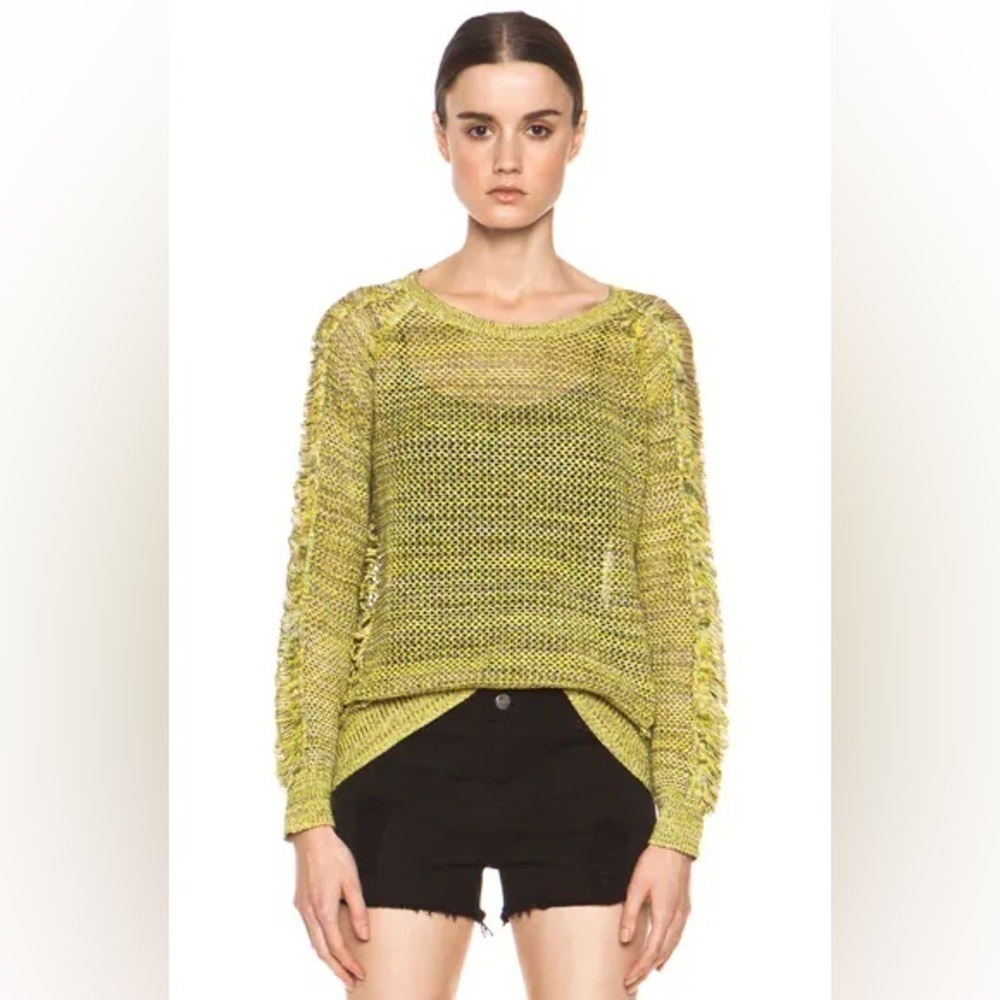 IRO KARA GRIS Openknit Cotton Sweater Ribbed chartreuse Size 3 (US Medium) $265